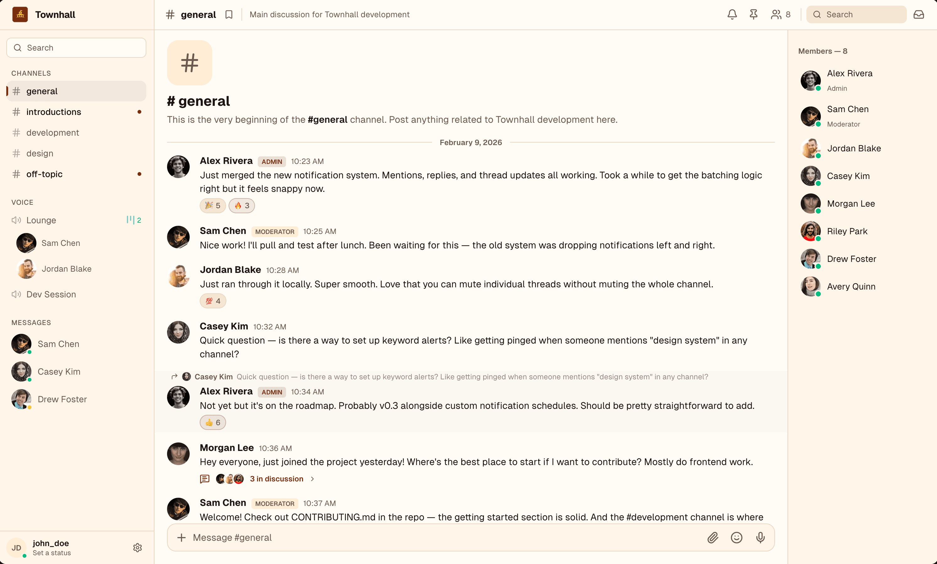 Townhall messaging interface